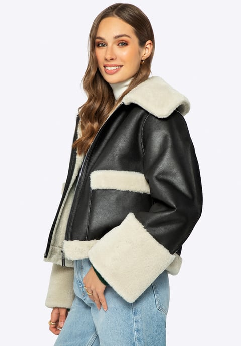 Wittchen Damen-Kurzjacke mit Kunstpelz, schwarzes Kunstleder - Image 4