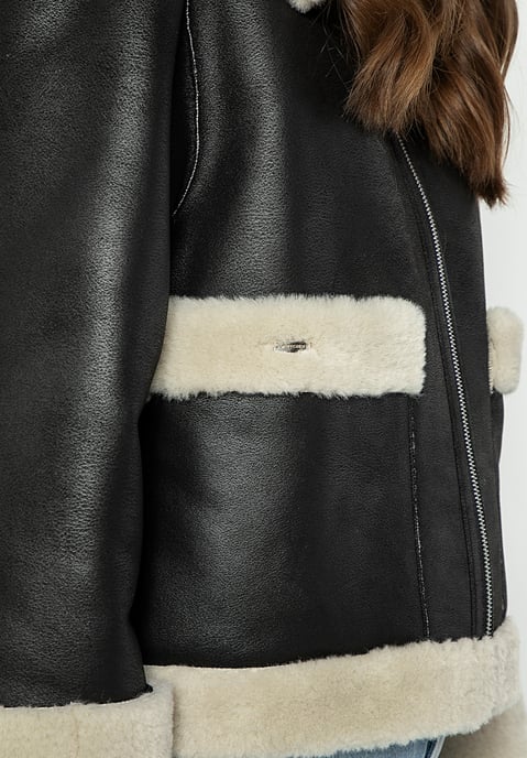 Wittchen Damen-Kurzjacke mit Kunstpelz, schwarzes Kunstleder - Image 6