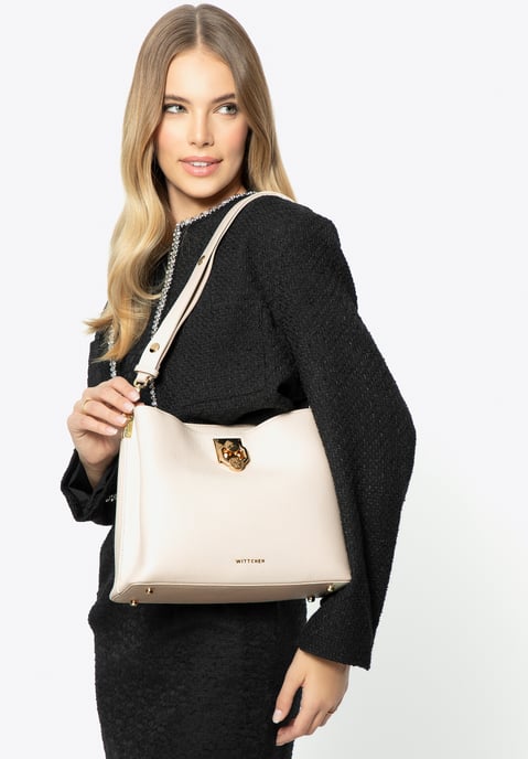 Wittchen Damen-Schultertasche aus Leder mit Schnalle, cremefarben - Image 1