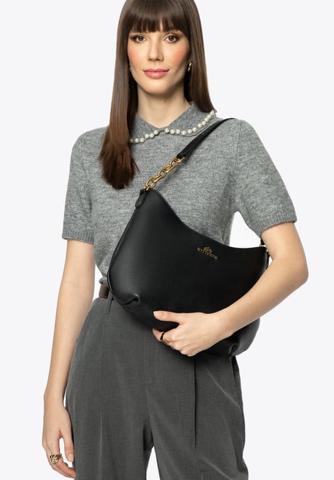 Wittchen Damen-Schultertasche aus Leder mit Kette, Schwarz, Naturleder - Image 1