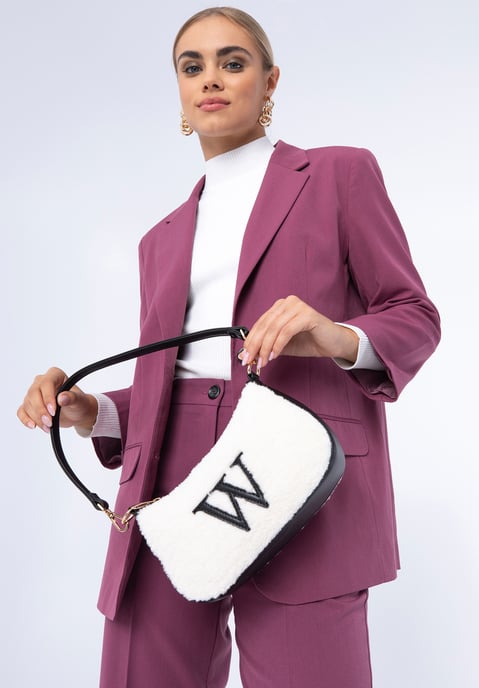 Wittchen Damen-Baguette-Handtasche mit Kunstfell, klein, cremefarben und schwarz - Image 4