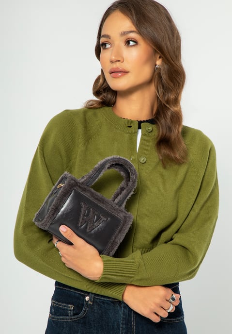 Wittchen Damen-Koffer aus Öko-Leder mit Pelzbesatz, grau - Image 4