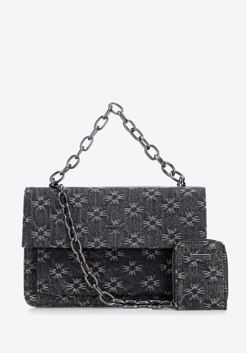Wittchen Damen Monogramm Denim Messenger Bag Klein Grau Baumwolle - Image 2