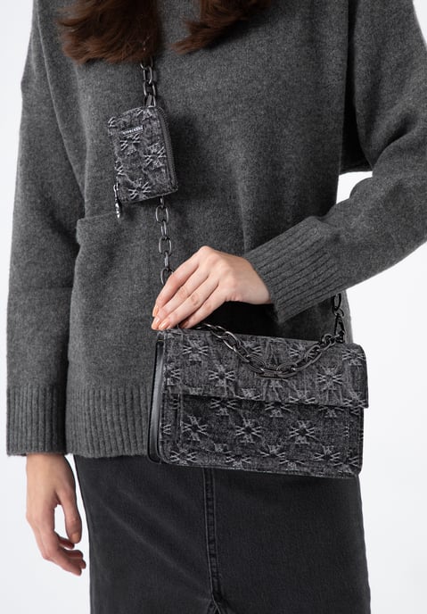 Wittchen Damen Monogramm Denim Messenger Bag Klein Grau Baumwolle - Image 6