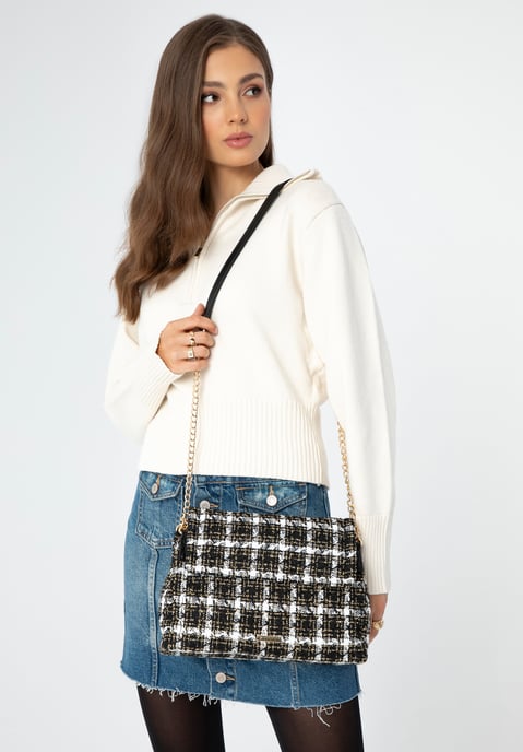 Wittchen Damen Bouclé Messenger Bag aus schwarzem und weißem Polyester - Image 5