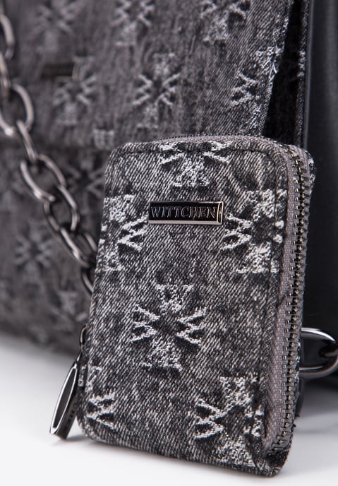 Wittchen Damen-Umhängetasche aus Denim mit Monogramm, graue Baumwolle - Image 3