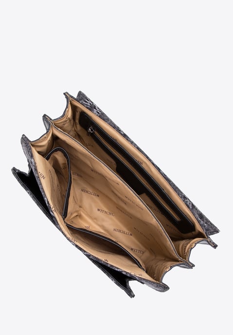 Wittchen Damen-Umhängetasche aus Denim mit Monogramm, graue Baumwolle - Image 4