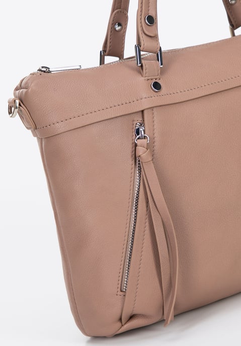 Wittchen Damen-Laptoptasche aus Leder, 15 Zoll, mit Quaste, Beige, Naturleder - Image 5