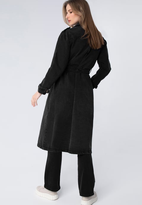 Wittchen Damen-Jeansmantel mit Gürtel, Schwarz, Baumwolle - Image 2