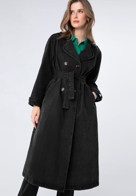 Wittchen Damen-Jeansmantel mit Gürtel, Schwarz, Baumwolle - Image 3