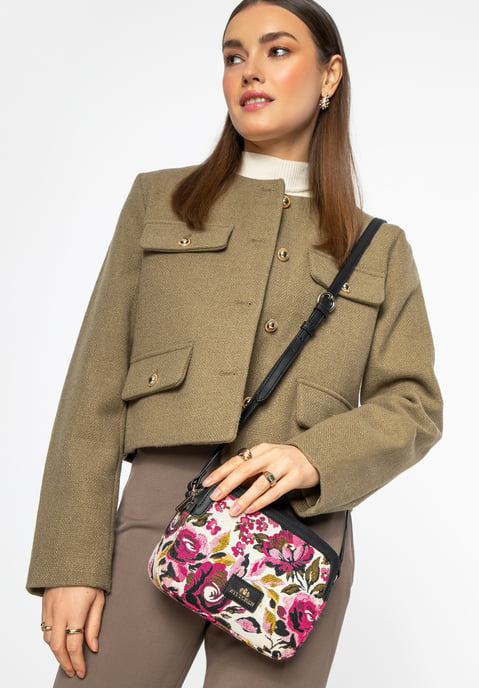 Wittchen Damen-Umhängetasche aus Jacquard und Kunstleder, weiß und rosa - Image 4