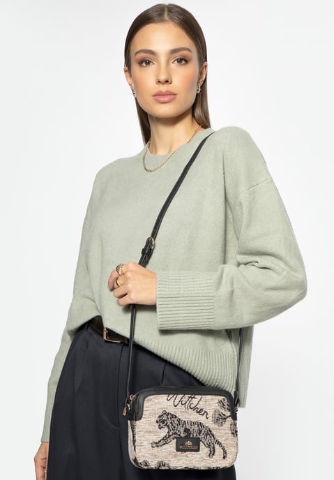 Wittchen Damen-Umhängetasche aus Jacquard und Kunstleder, creme und schwarz - Image 4