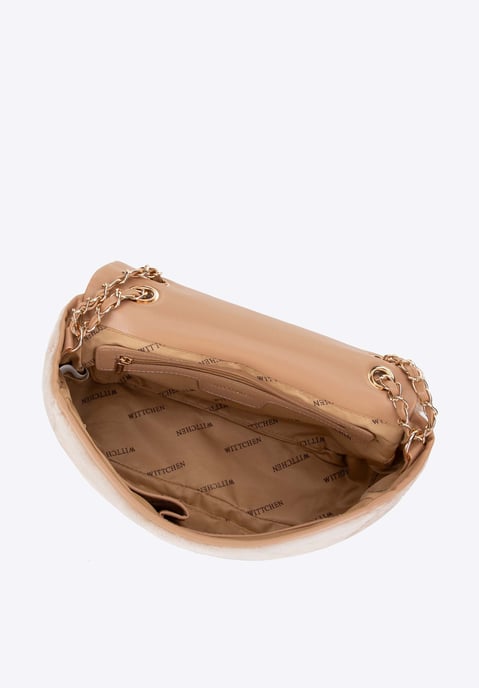 Wittchen Damen-Umhängetasche mit Fellbesatz, Creme, cremefarbenes Polyester - Image 3