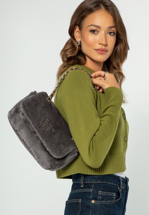 Wittchen Damen-Umhängetasche mit Fellbesatz, Grau, Graues Polyester - Image 5