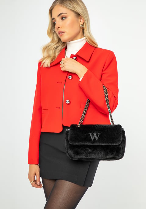 Wittchen Damen-Umhängetasche mit Fellbesatz, schwarzes Polyester - Image 5