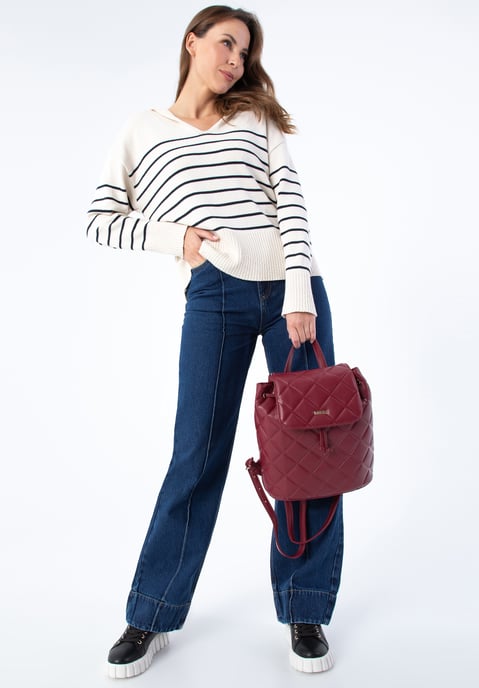 Wittchen Damen-Rucksack aus geometrisch gestepptem Öko-Leder, Kirsche - Image 4