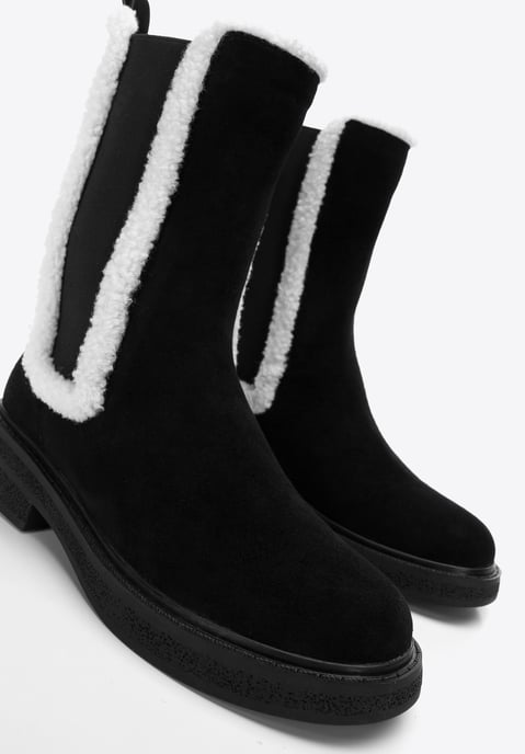 Wittchen Damen-Chelsea-Boots aus Wildleder mit Kunstfellbesatz, Schwarz - Image 6