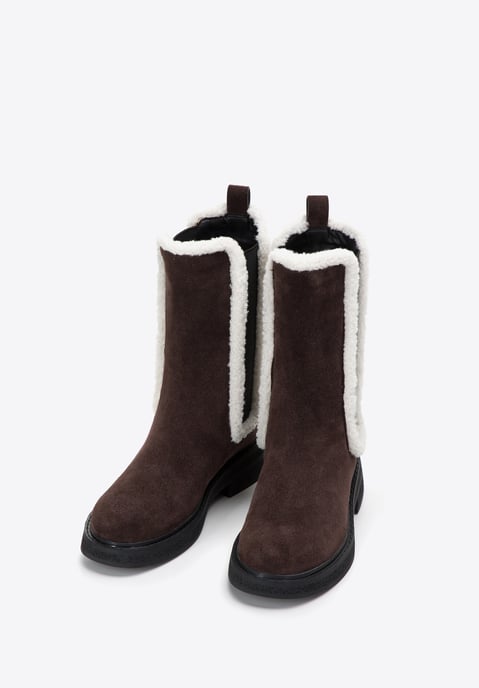 Wittchen Damen-Chelsea-Boots aus Wildleder mit Kunstfellbesatz, Dunkelbraun - Image 1