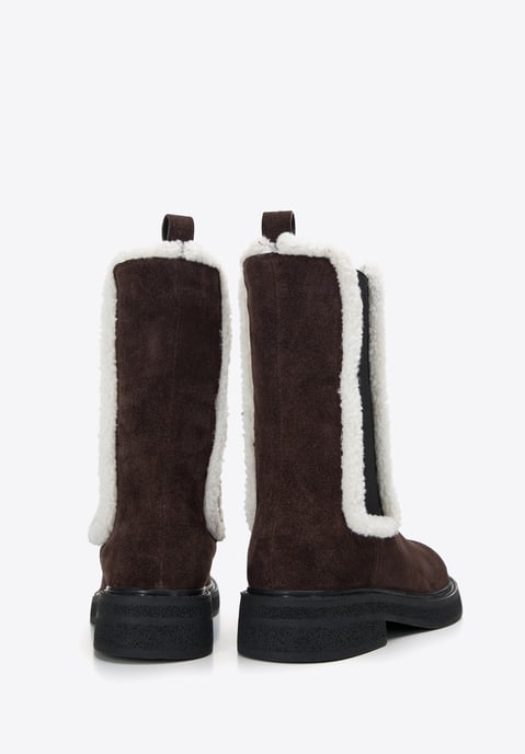 Wittchen Damen-Chelsea-Boots aus Wildleder mit Kunstfellbesatz, Dunkelbraun - Image 3