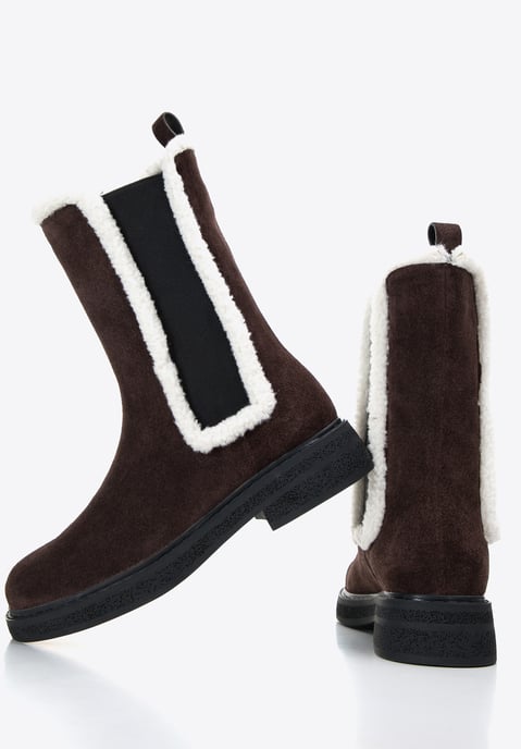 Wittchen Damen-Chelsea-Boots aus Wildleder mit Kunstfellbesatz, Dunkelbraun - Image 5