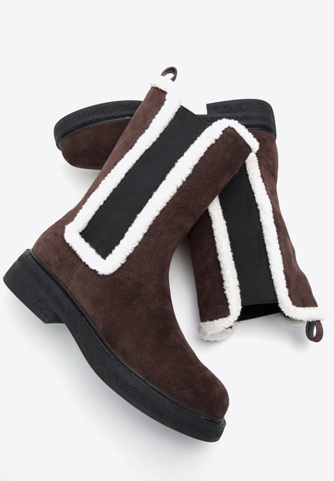 Wittchen Damen-Chelsea-Boots aus Wildleder mit Kunstfellbesatz, Dunkelbraun - Image 6
