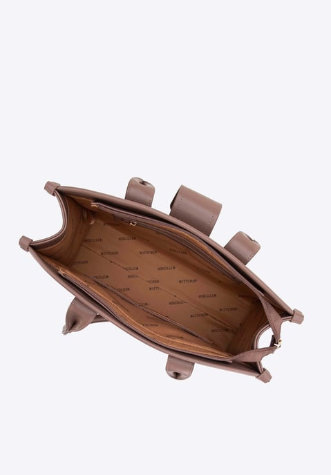 Wittchen Damen-Schultertasche, klassisch, mit Stoffeinsatz, Beige, Kunstleder - Image 2