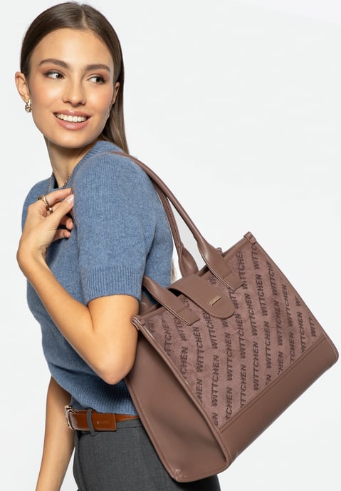 Wittchen Damen-Schultertasche, klassisch, mit Stoffeinsatz, Beige, Kunstleder - Image 4
