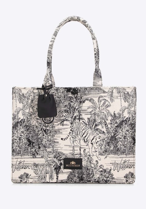 Wittchen Damen-Einkaufstasche mit Jacquardmuster, schwarz und creme - Image 1