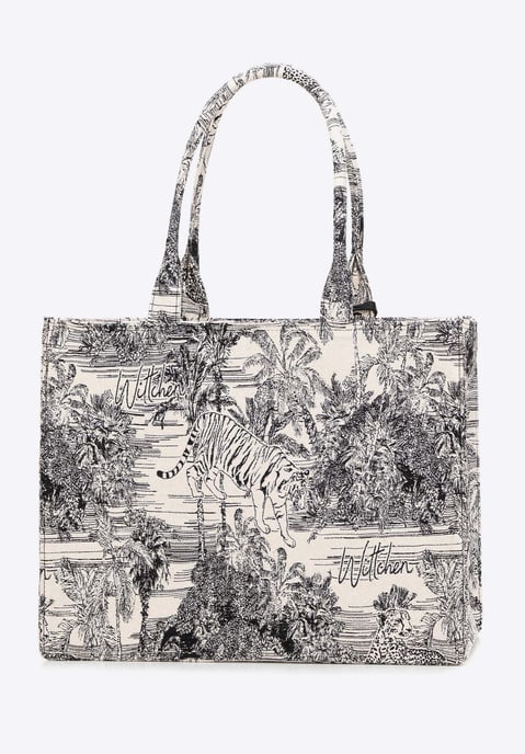 Wittchen Damen-Einkaufstasche mit Jacquardmuster, schwarz und creme - Image 2