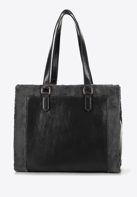 Wittchen Damen-Einkaufstasche aus Öko-Leder mit Pelzbesatz, grau - Image 2