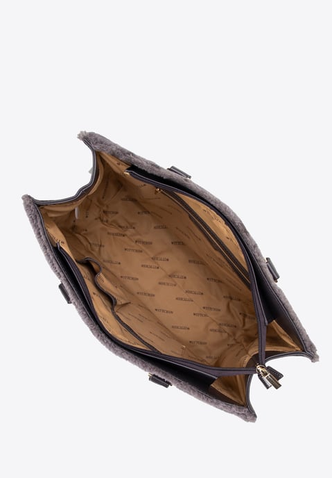 Wittchen Damen-Einkaufstasche aus Öko-Leder mit Pelzbesatz, grau - Image 3