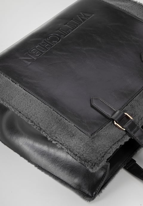 Wittchen Damen-Einkaufstasche aus Öko-Leder mit Pelzbesatz, grau - Image 4