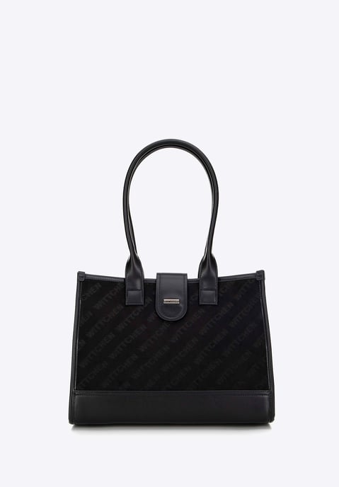 Wittchen Damen-Schultertasche, klassisch, mit Stoffeinsatz, Schwarz, Kunstleder - Image 1