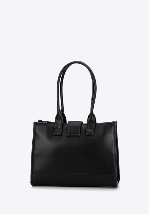 Wittchen Damen-Schultertasche, klassisch, mit Stoffeinsatz, Schwarz, Kunstleder - Image 2