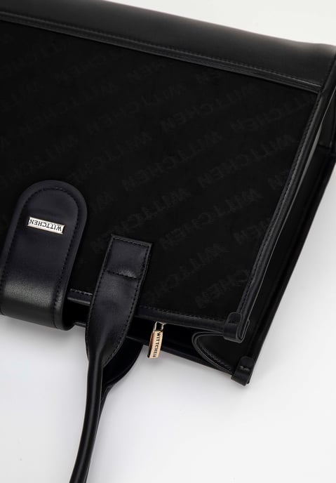 Wittchen Damen-Schultertasche, klassisch, mit Stoffeinsatz, Schwarz, Kunstleder - Image 4