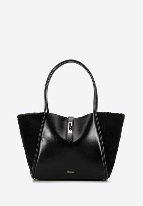 Wittchen Damen-Einkaufstasche mit Pelzbesatz, schwarz, Kunstleder - Image 2