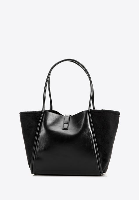 Wittchen Damen-Einkaufstasche mit Pelzbesatz, schwarz, Kunstleder - Image 4