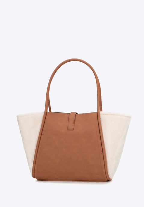Wittchen Damen-Einkaufstasche aus Öko-Leder und Kunstpelz, beige - Image 3