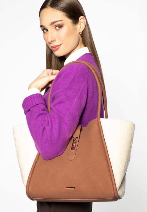 Wittchen Damen-Einkaufstasche aus Öko-Leder und Kunstpelz, beige - Image 6