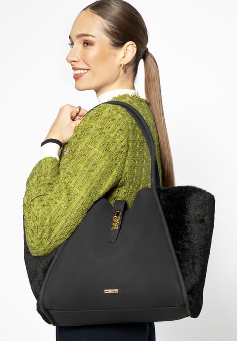 Wittchen Damen-Einkaufstasche aus Öko-Leder und Kunstpelz, schwarz - Image 6
