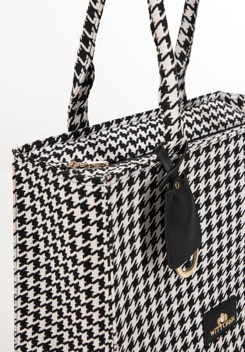 Wittchen Damen-Shopper-Tasche mit Jacquard-Quasten, schwarz-weiß, aus Baumwolle - Image 3