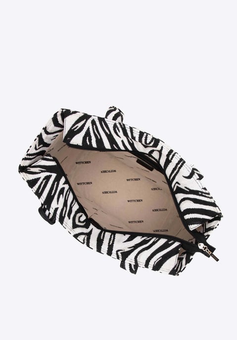 Wittchen Damen-Shopper-Tasche aus Jacquard mit Quaste, weiß und schwarz - Image 2