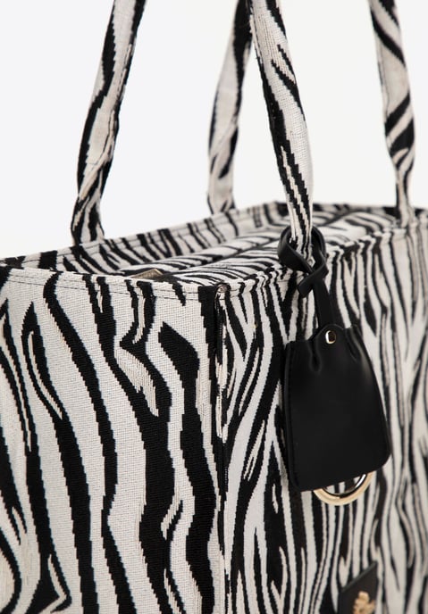 Wittchen Damen-Shopper-Tasche aus Jacquard mit Quaste, weiß und schwarz - Image 3