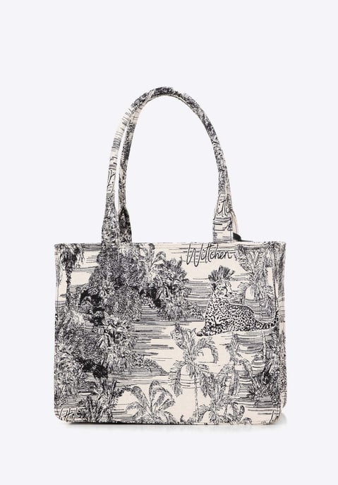 Wittchen Damen-Shopper-Tasche aus Jacquard-Stoff mit Quaste, Schwarz und Creme - Image 1