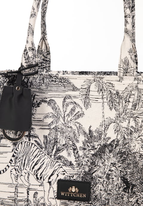 Wittchen Damen-Shopper-Tasche aus Jacquard-Stoff mit Quaste, Schwarz und Creme - Image 3