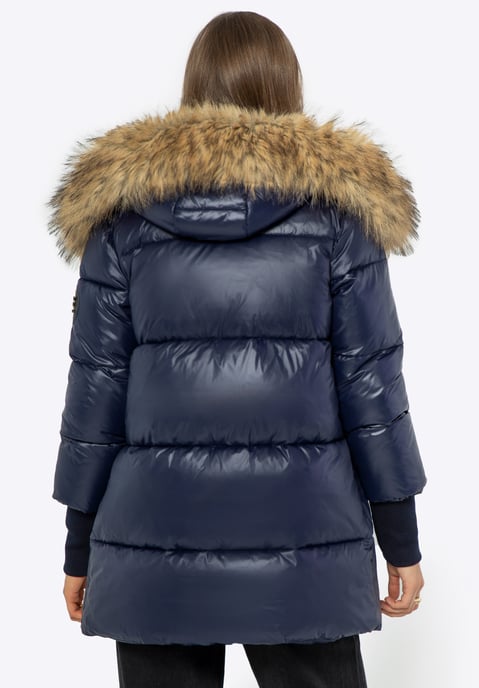 Wittchen Damenjacke mit Pelzkapuze, marineblau, Nylon - Image 2