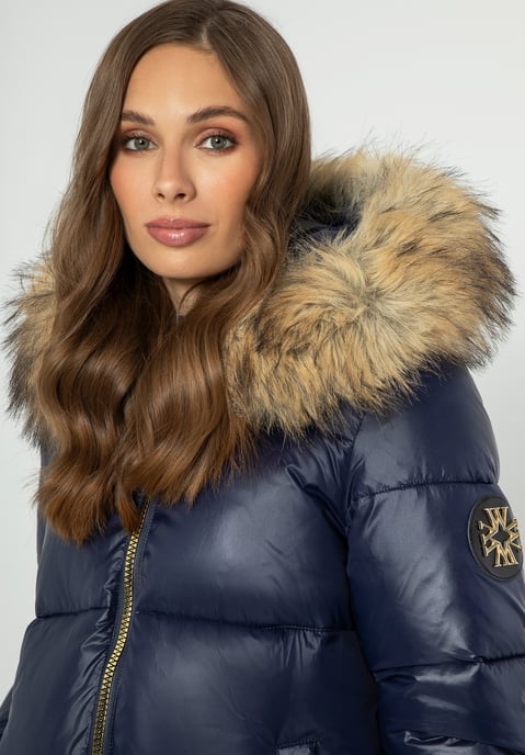 Wittchen Damenjacke mit Pelzkapuze, marineblau, Nylon - Image 3