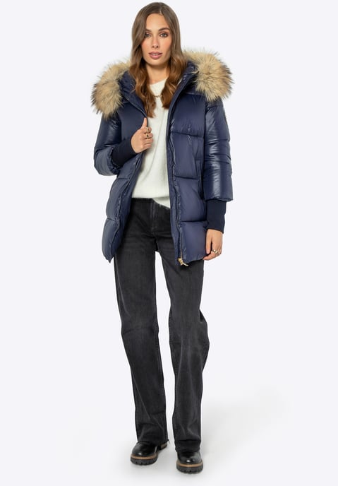Wittchen Damenjacke mit Pelzkapuze, marineblau, Nylon - Image 4