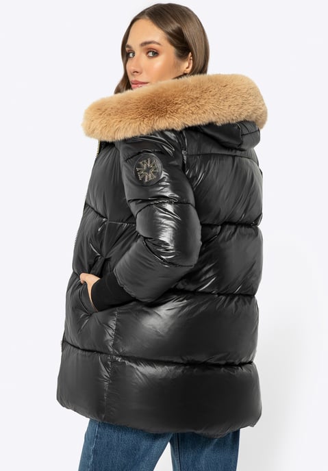 Wittchen Damenjacke mit Pelzkapuze, schwarzes Nylon - Image 2