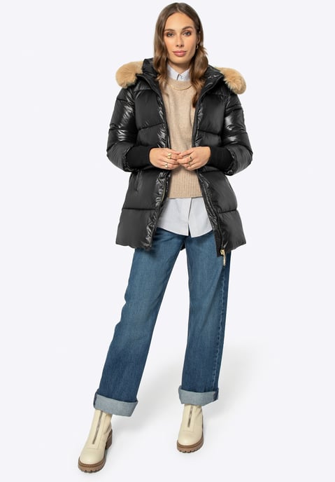 Wittchen Damenjacke mit Pelzkapuze, schwarzes Nylon - Image 3